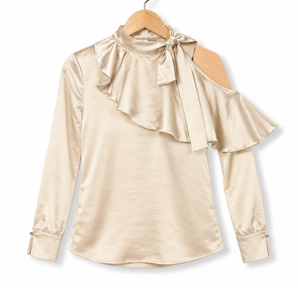 Mally Roncal Womens Small Champagne Alexis Ruffle Off Shoulder Blouse A670702
